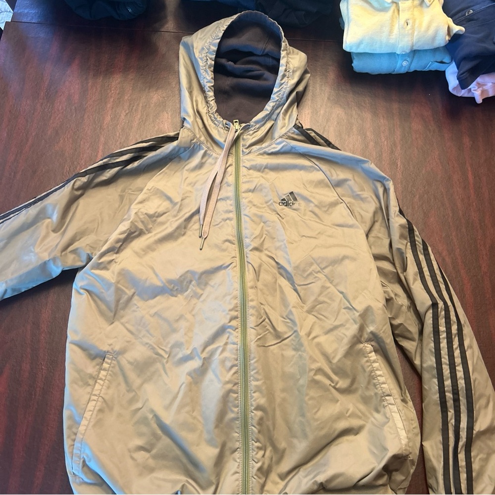 Adidas Tan Windbreaker with Signature Stripes
